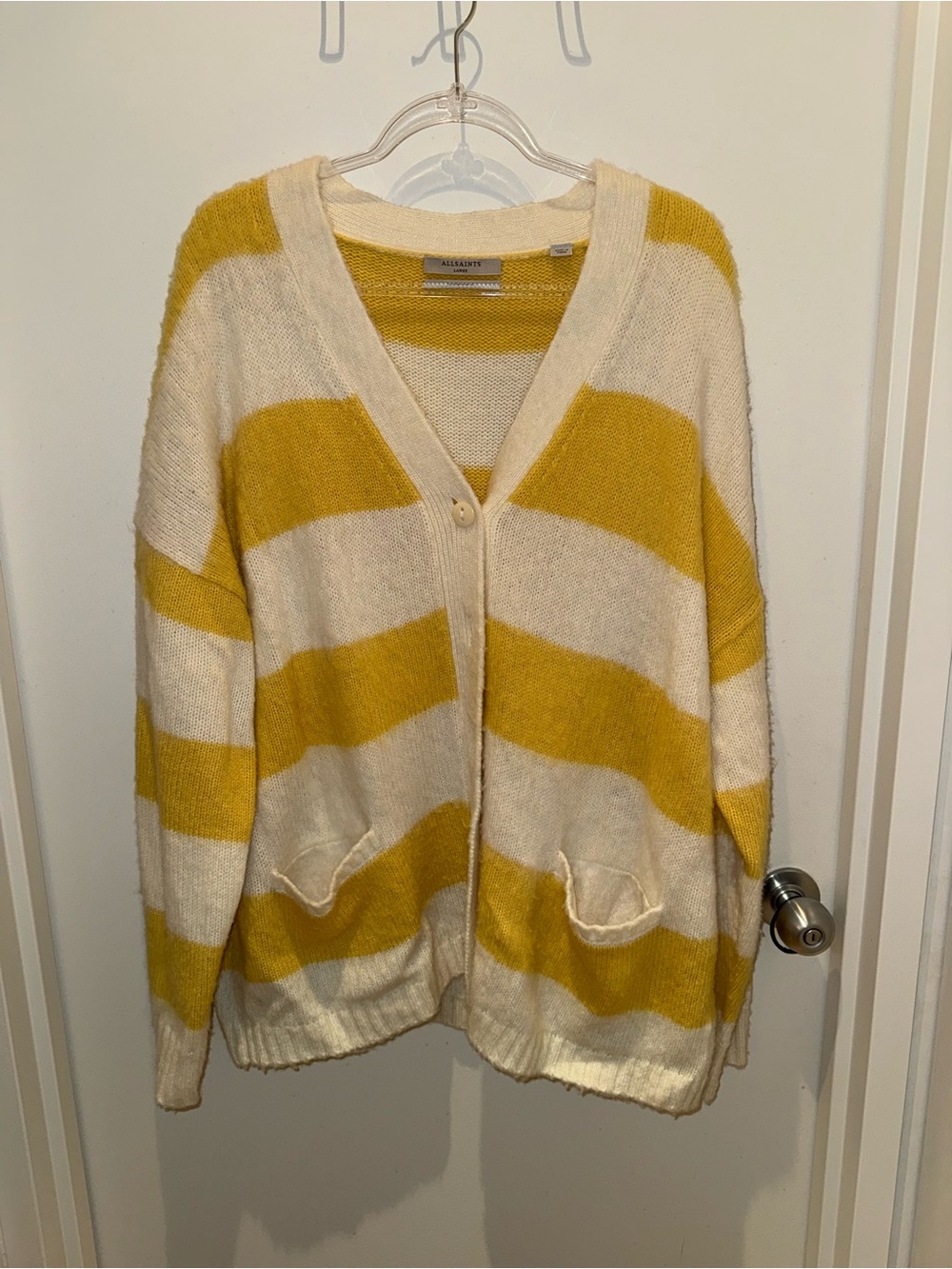 All Saints Yellow & Cream Striped Button-Front Cardigan